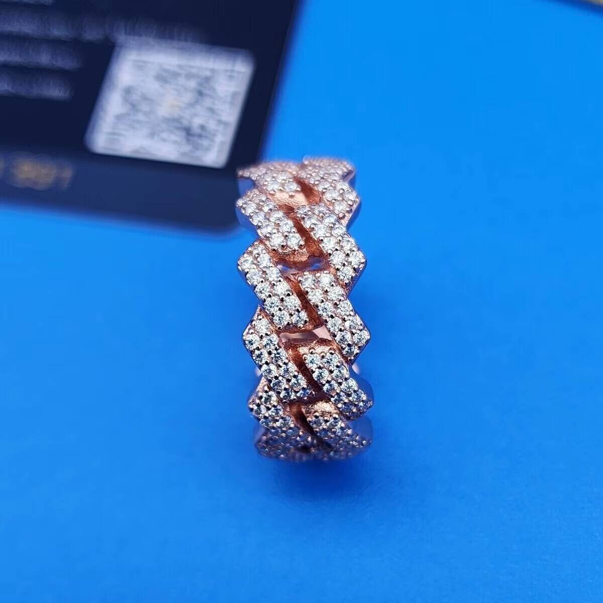 Iced Out Hip Hop Cuban Link Ring 925 Sterling Silver VVS Moissanite Diamond Cuban Band Ring for Men