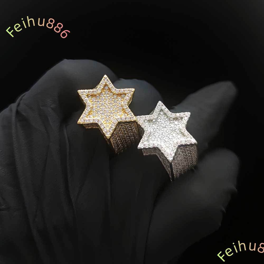 Hip Hop Jewelry 925 Silver Micro Pave Moissanite Diamond 18k Gold Rings Hip-Hop Accessories Five-Pointed Star Shaped Rings