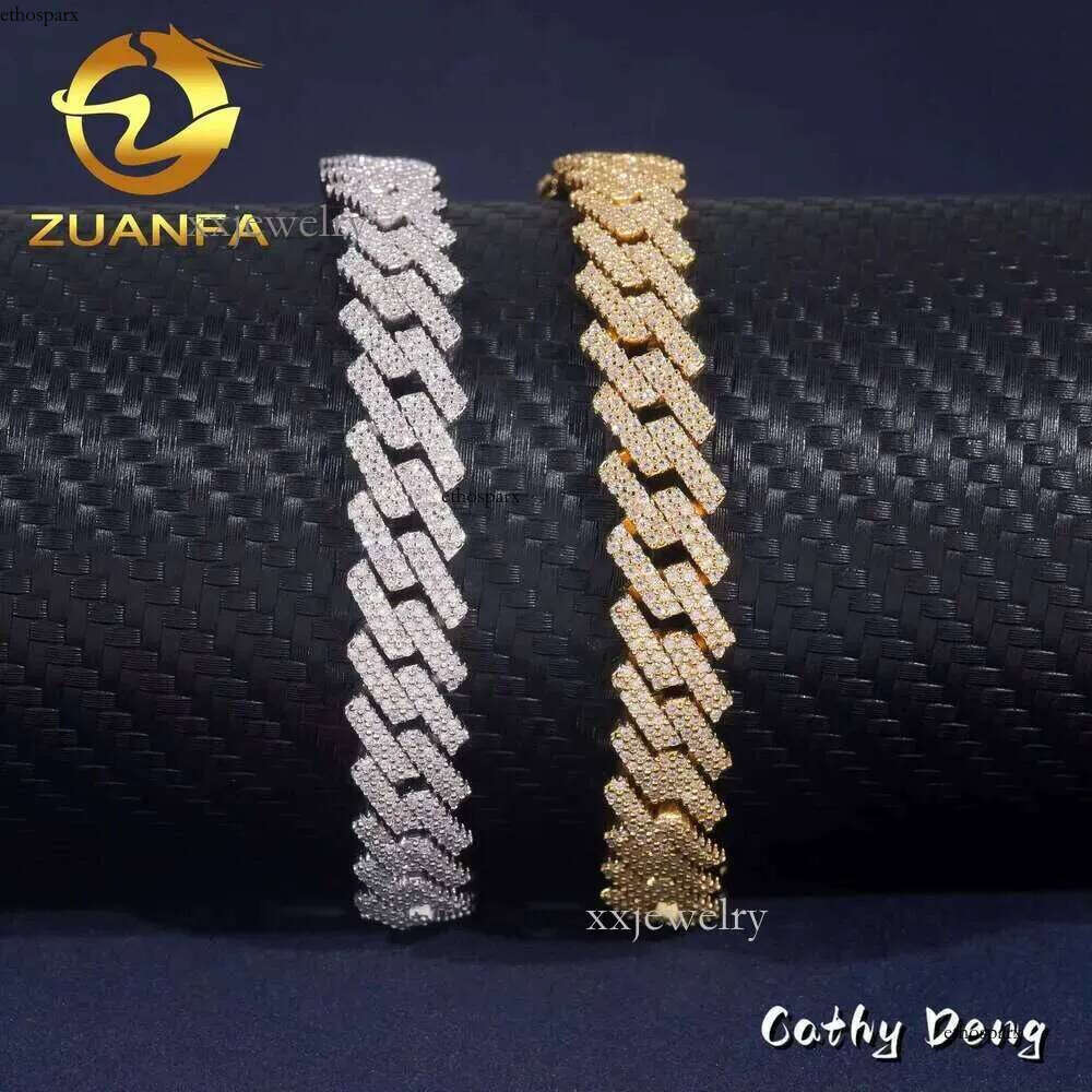 Ready to Ship High Quality Moissanite Hip Hop Jewelry 10mm k Chain Sier Iced Out Cuban Bracelet Necklace With GRA