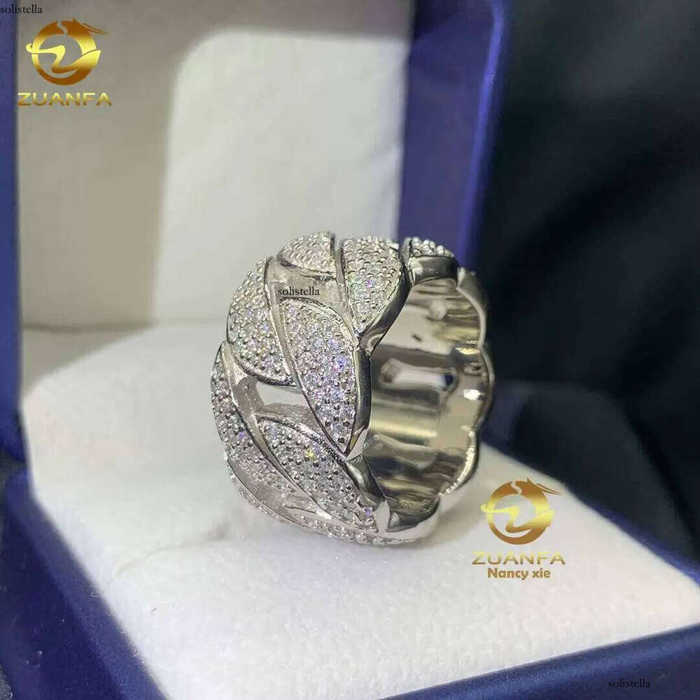 Hip Hop Cuban Men Women Fine Jewelry Iced Out Gold Plated Sterling Sier VVS Dia Moissanite Ring