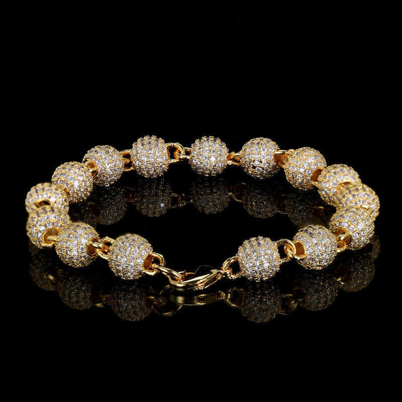 8mm Micro Inlaid Zircon Round Bead Chain Bracelet Men's Fashion Trendy Brand Hip Hop Accessories