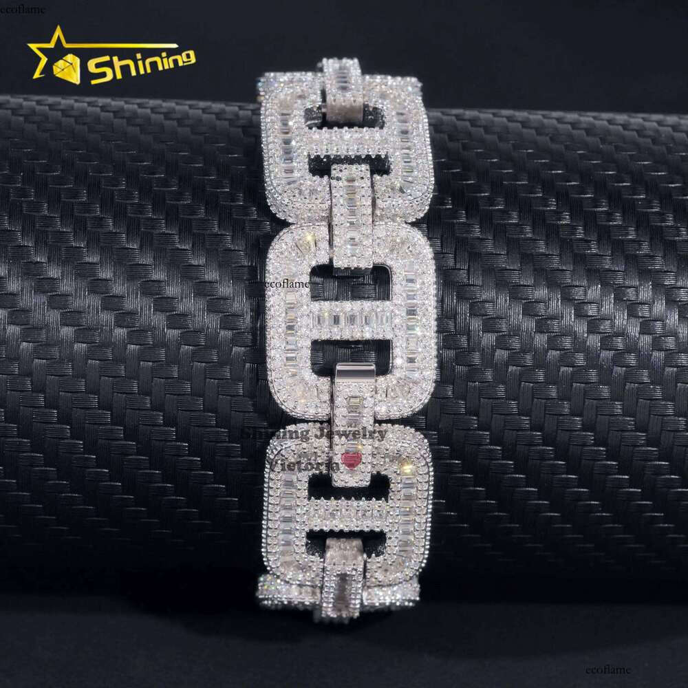 Fine Sterling Sier d Color Vvs Moissanite Hip Hop Iced Out Lab Dia Jewelry 20mm Cuban Link Chain Bracelet Men