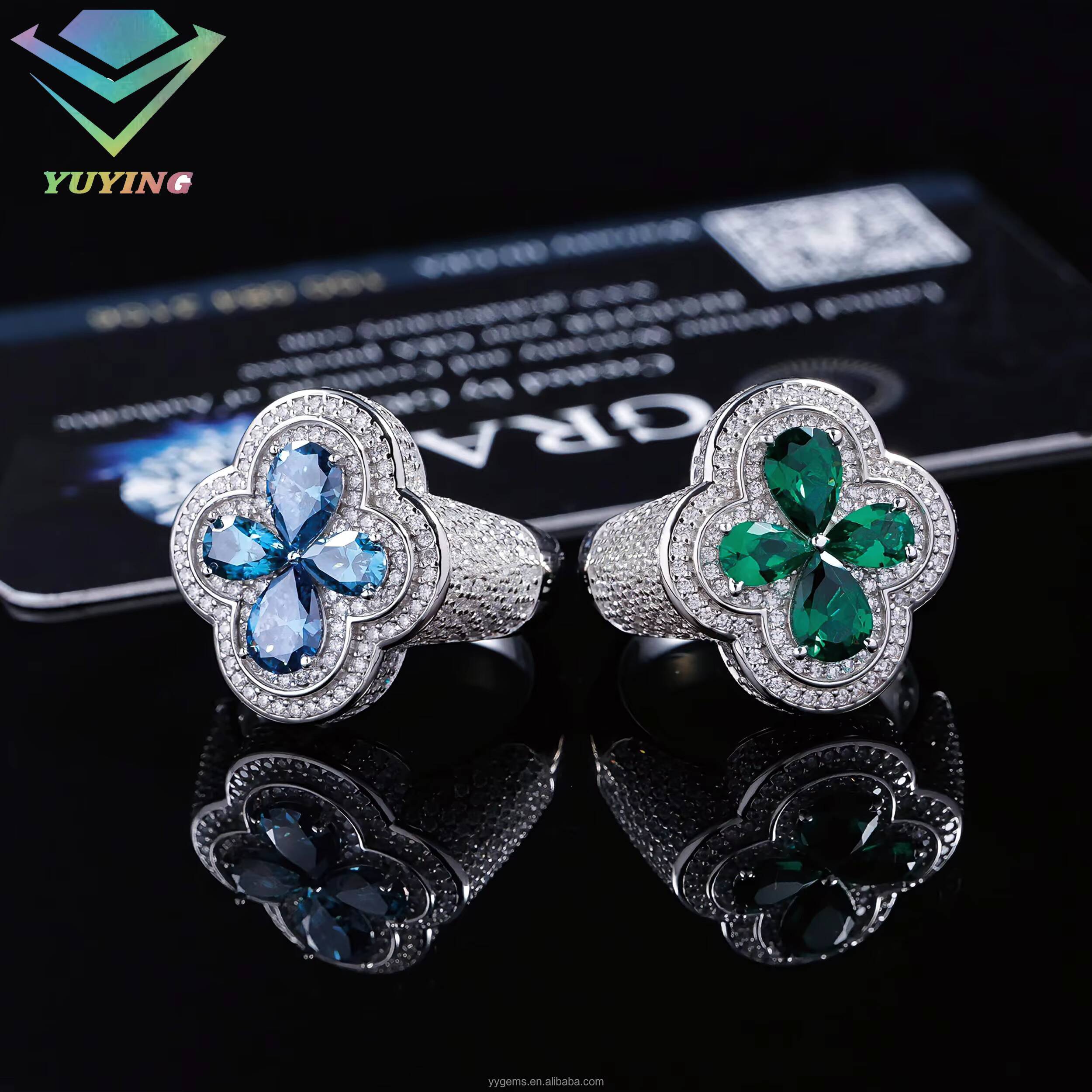 Yy Hot Sale 925 Sterling Silver Gift VVS Moissanite Diamond Ring Hip Hop Style CZ Iced Out Moissanite Clover Ring