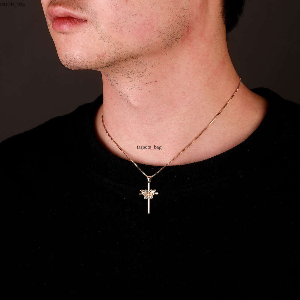 Unique Design Butterfly Cross Pendant Moissanite chain Micro-inlaid Fashionable Niche Necklace