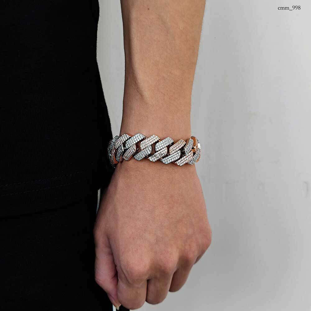 Hip Hop 20mm Zircon Flip Clasp Dia Cuban Chain Thick Men's Bracelet Jewelry