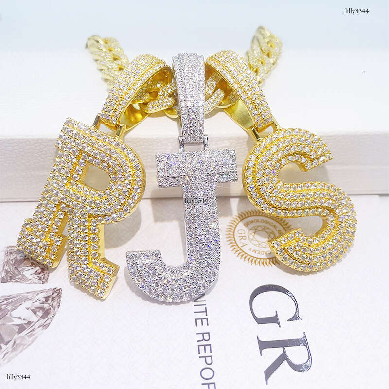 INS Hip-Hop Letter Moissanite Full Inlay Sier Trade Exclusive Pendant Accessory