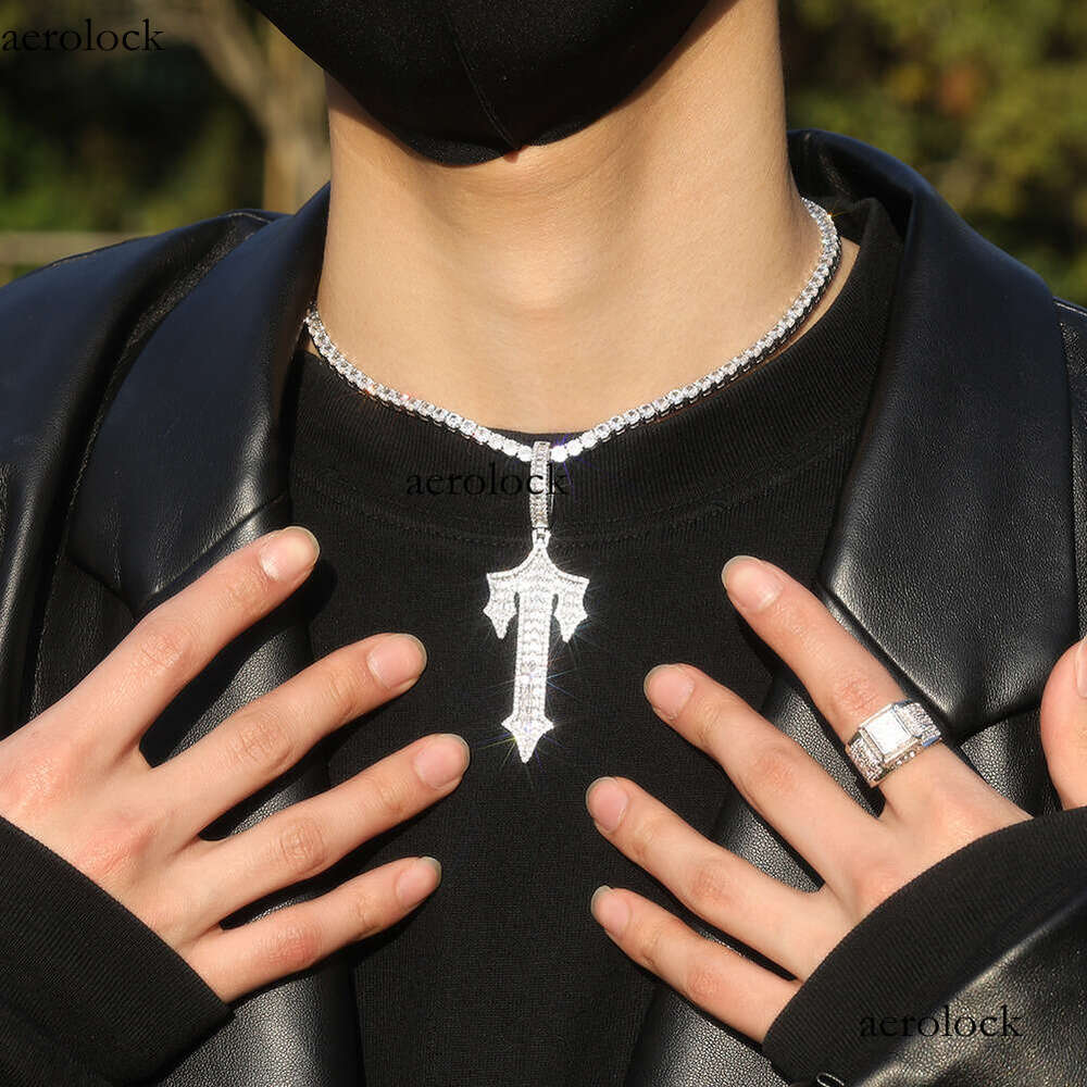 New Hip-Hop Style T Letter Pendant Gold-Plated Cubic Moissanite chain Fashionable Versatile Men's Necklace