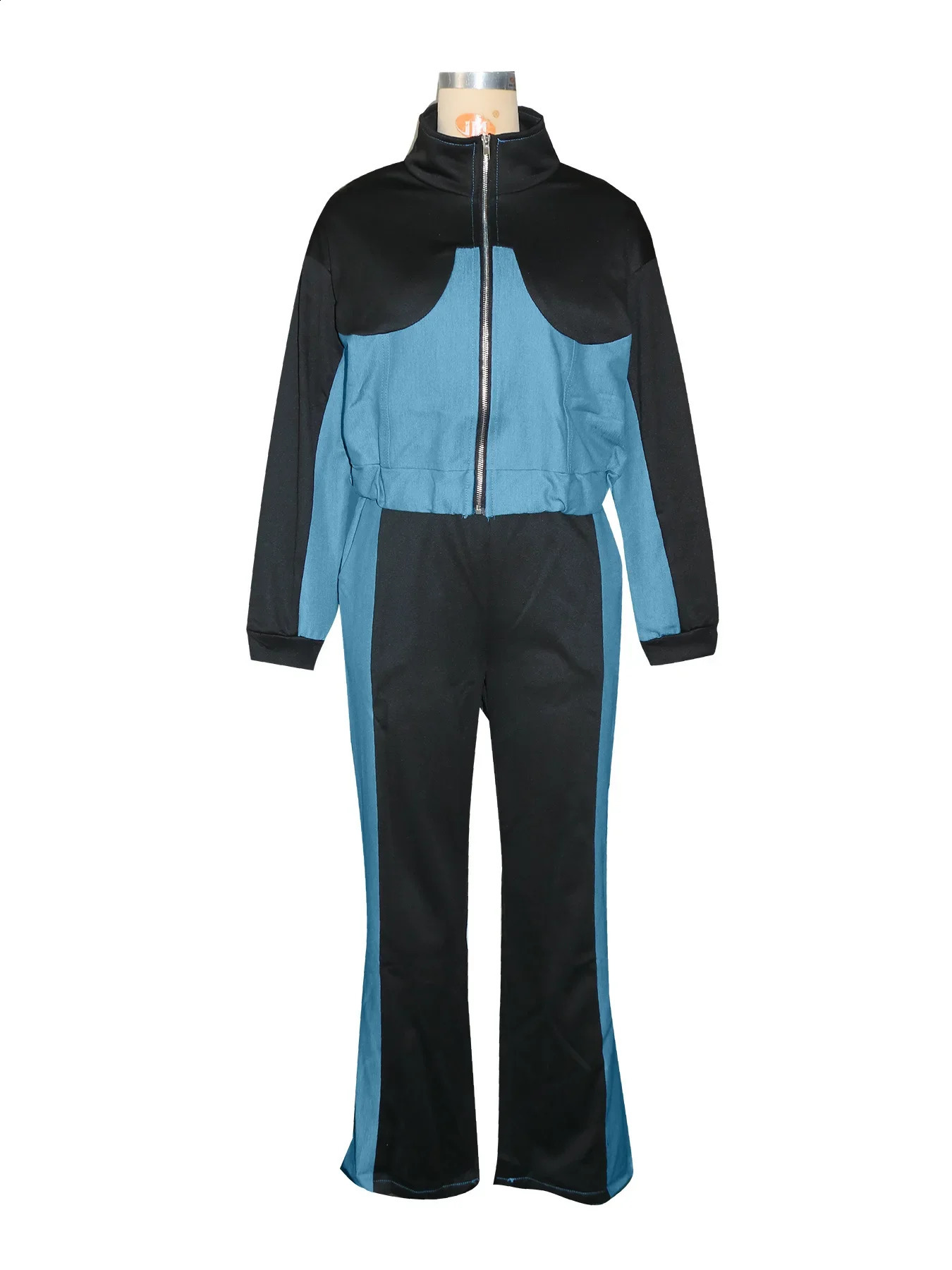 Fashion Denim Patchwork Womens Set Sweatshirt Jacket and Wide Leg Pants Suit INS Two 2 Piece Sets Outfit Tracksuit 250808