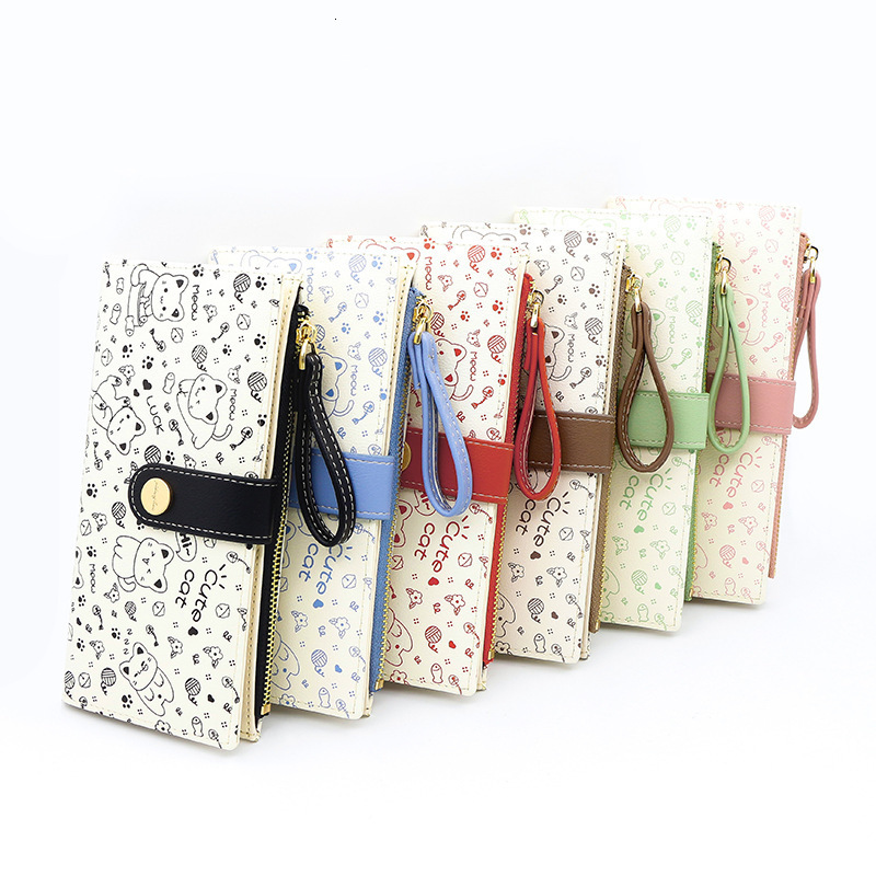 Black And White Long Japanese Style Simple Cute Cat Pattern Print 80% Off Luxury Bag Multi-functional Large Capacity Women's Clutch