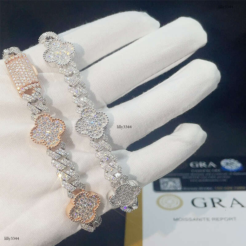 Hip-Hop 8-14mm Double Row Full Inlaid Moissanite Sier Trendy Brand Accessories Unisex Bracelet