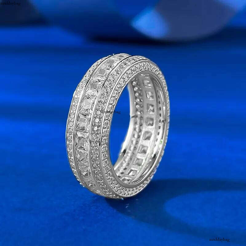Genuine 100% Sterling Sier Jewelry Women Wedding Rings Princess Cut Stack White Moissanite Dia Gem Party Lady Enagement Band Ring Gift