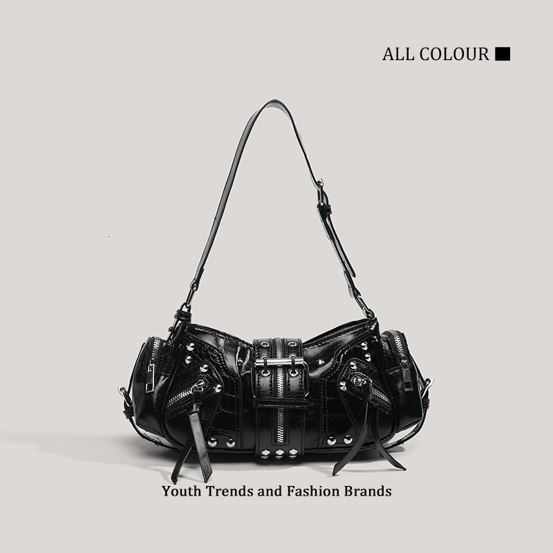 2025 New Hot Girl Motorcycle Single Shoulder Crossbody Rivet Commuter Underarm Bag ddmymoon