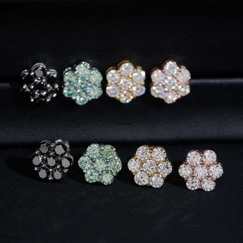 ins2024 New Men and Women Creative Flower 9mm Hip Hop Jewelry Sterling Sier Inlaid with Moissanite Stud Earrings