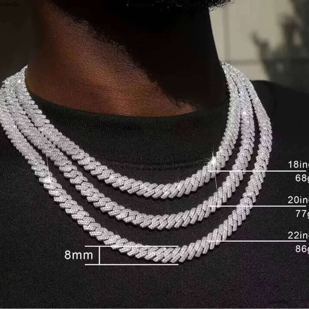 Hip Hop 10mm Link 2 Row Necklace Sterling Sier Iced Out Moissanite Cuban Chain