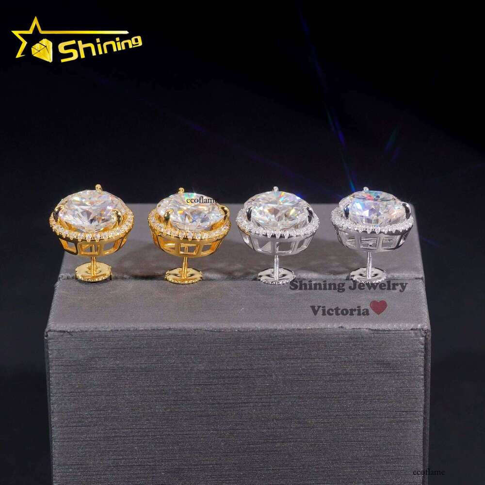 Pass Tester Hip-Hop Ice Out Jewelry Screw Back Men's Sier Gray Earrings 10mm Main Stone