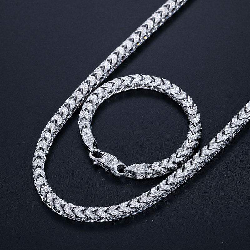 Hiphop Fine Jewelry S925 Sterling Silver Prong Iced Out Moissanite Diamonds 18K Gold Plated 6mm Franco Chain for Men