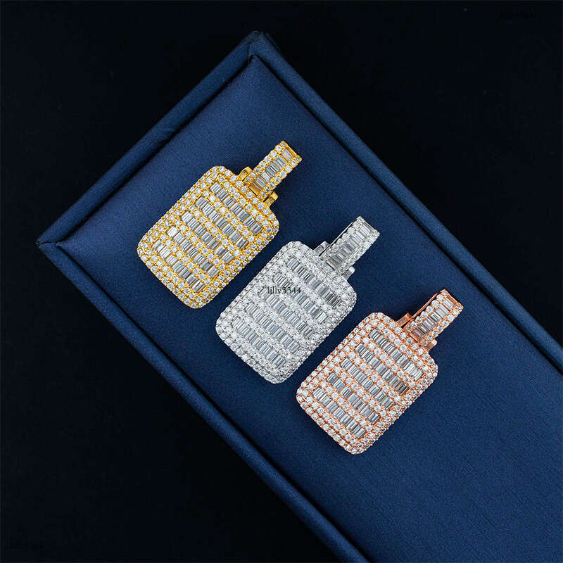 Ins Hot-Selling Hip-Hop Personality Iced Out VVS Rectangular Full Inlaid D Color Moissanite Necklace Pendant