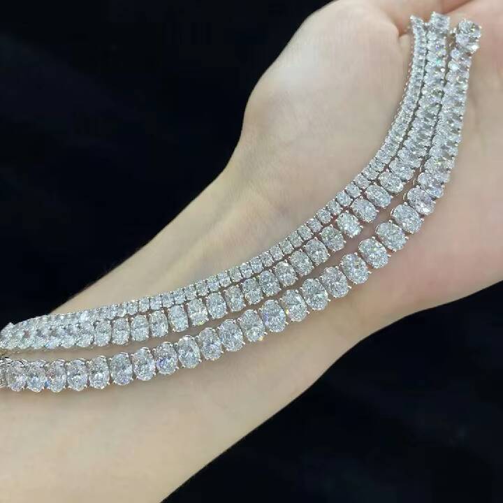 Abiding Custom 18K Gold Jewelry Bracelet 12.816ctw VVS Oval Diamond 16cm Tennis Chain Lab Grown Diamond White Gold Bracelet