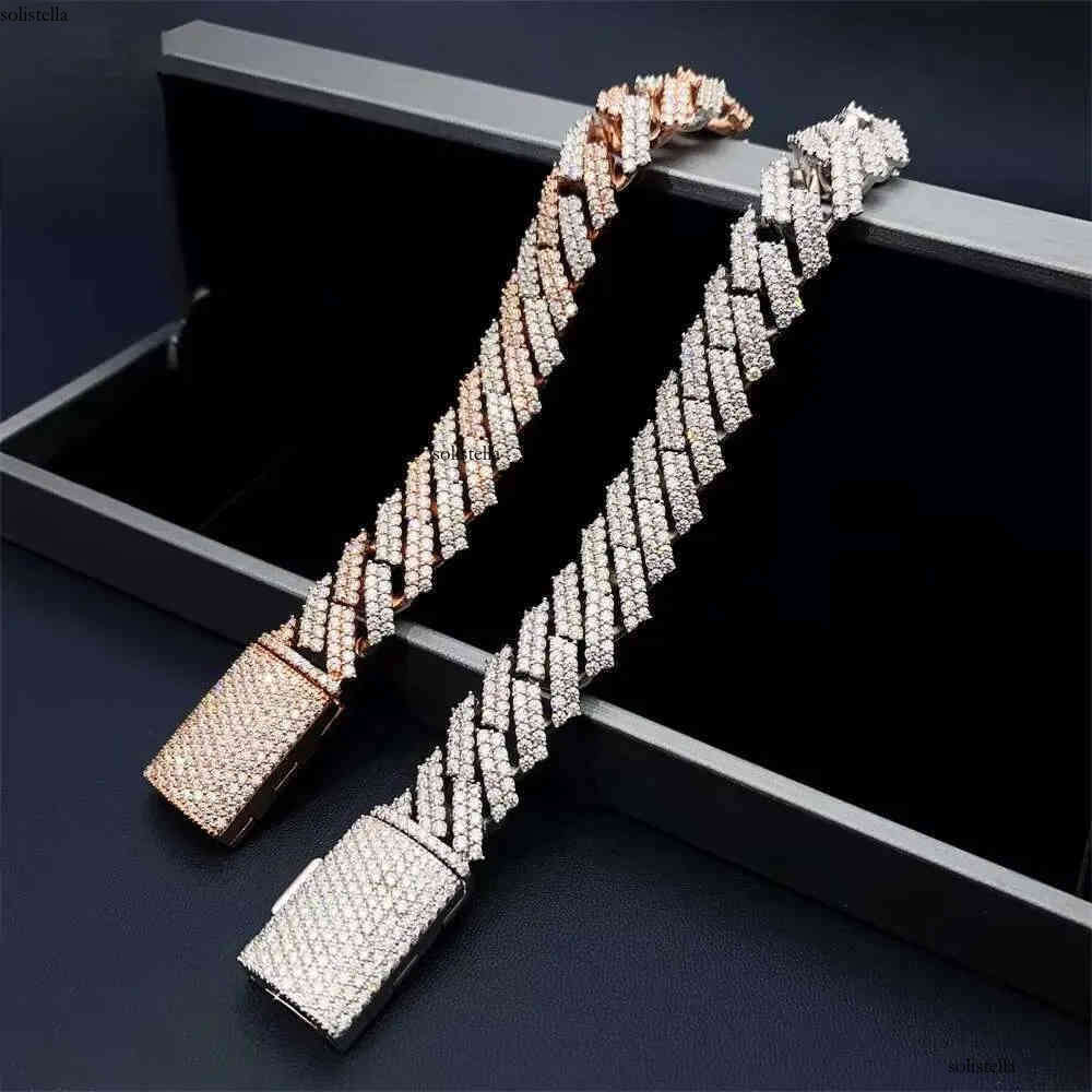 Two Color 15 mm HIP HOP Sterling Sier Moissanite Dia Jewelry Fashion Cuban Link Chain Necklace Bracelet Unisex