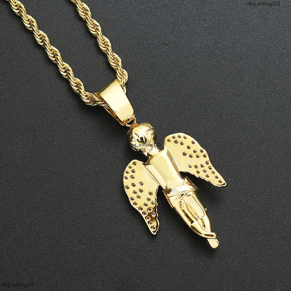 Double Fist Angel Pendant Gold Micro Paved Moissanite chain Hip Hop Punk Men's Necklace