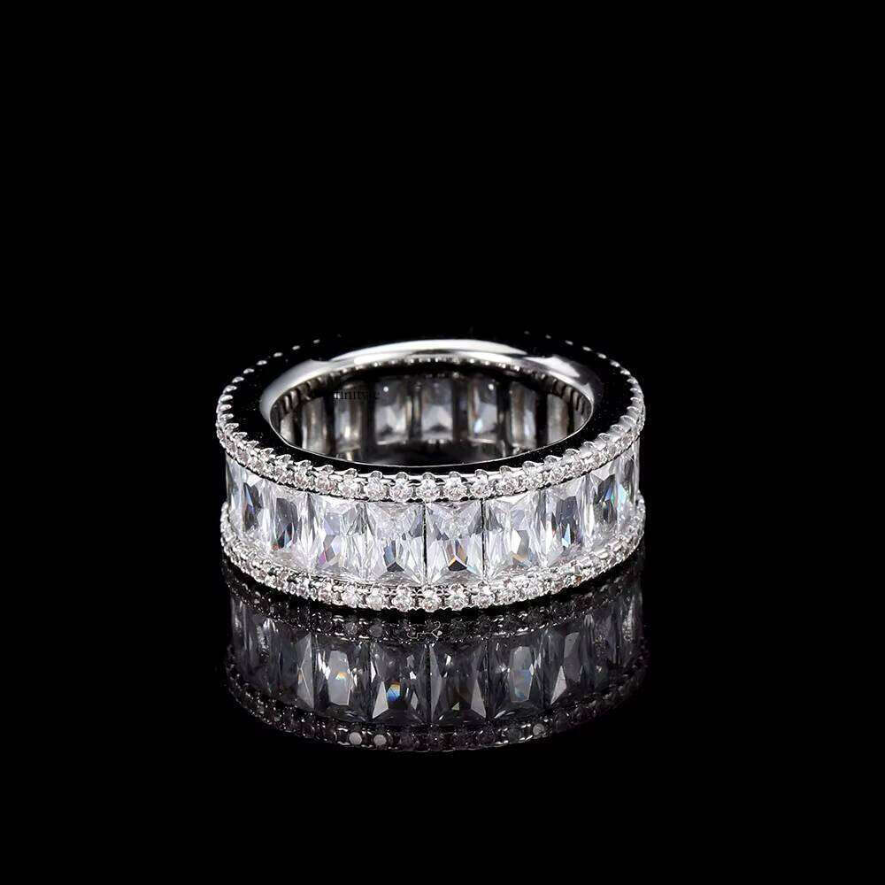Hip Hop Gold Sier Ring Jewelry Micro Pave Single Row Rectangular Cubic Zirconia Rings Men