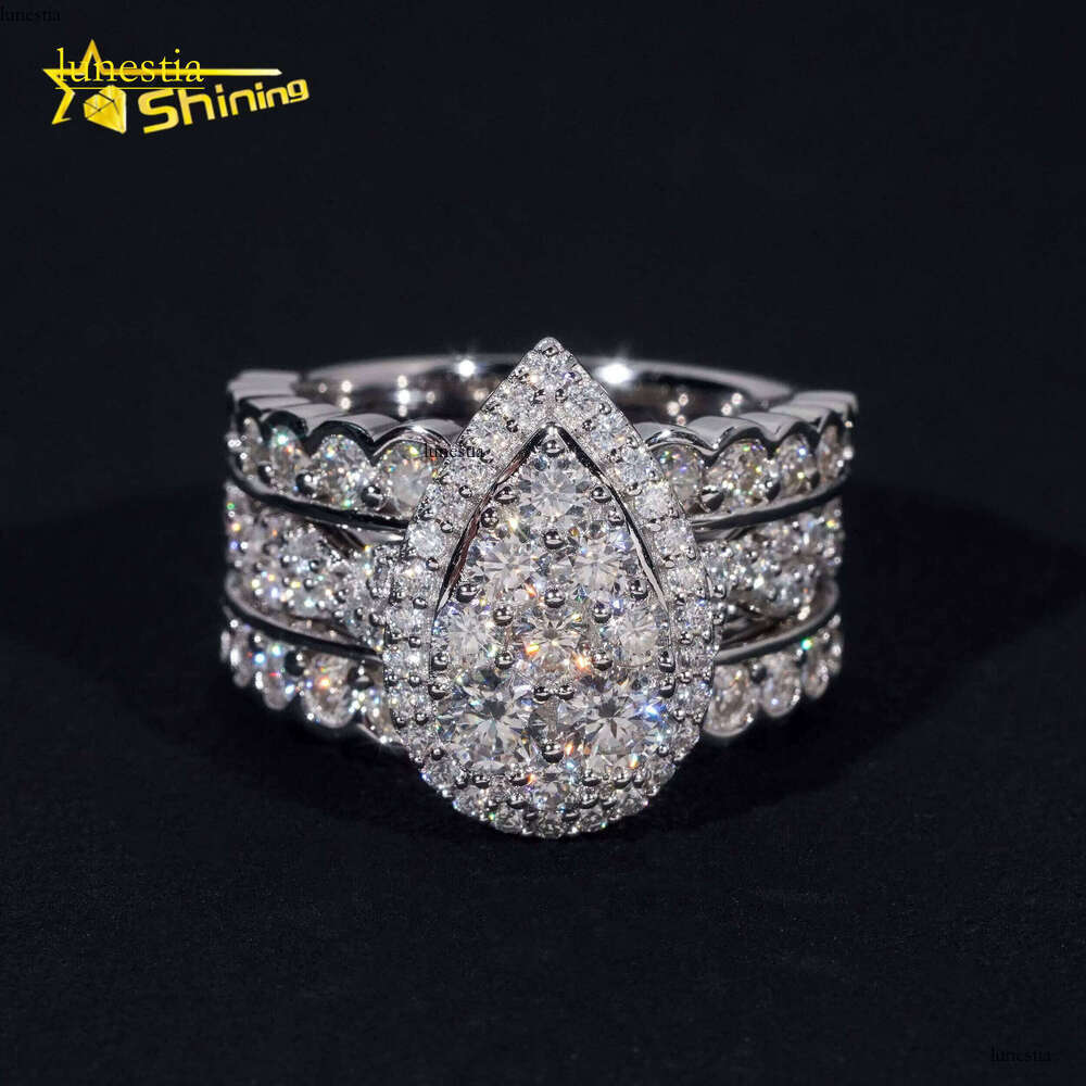 Fashion Silver Plated Rhodium Full VVS Cubic Zirconia Wedding Engagement Ring Set