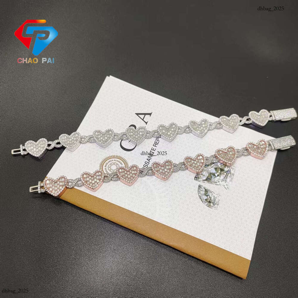 S Full Inlaid Moissanite 14MM Heart Tennis Bracelet Necklace High-end Versatile Jewelry
