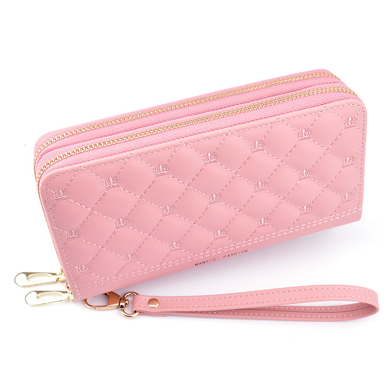 Women's Wallet Long Double Zipper Clutch Bag Soft Leather Wallet Quilted Luxury Bag Crown Designer Bag Large Capacity Double Layer Wallet