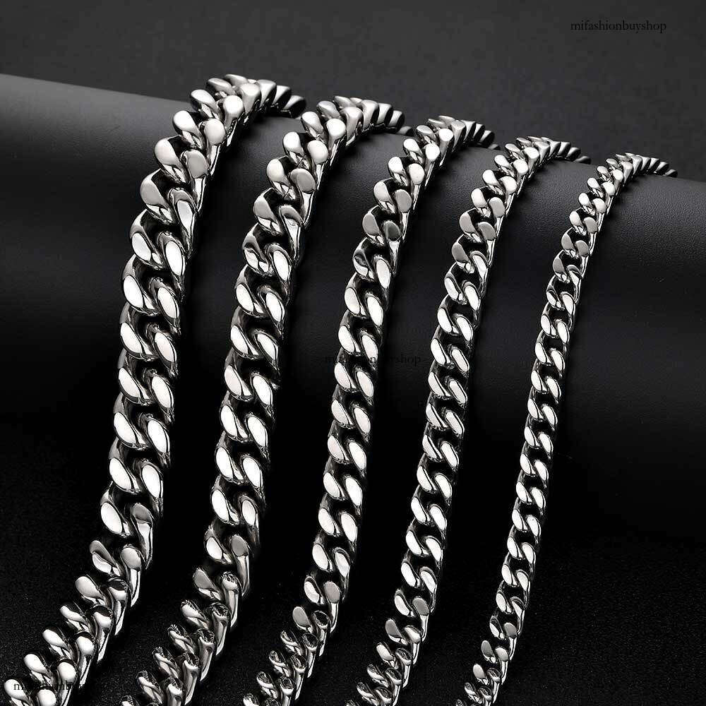 Stainless Smooth Buckle Encrypted Four-Sided Polished Cuban Real Gold Plated Hip-Hop Titanium Steel Men's Necklace