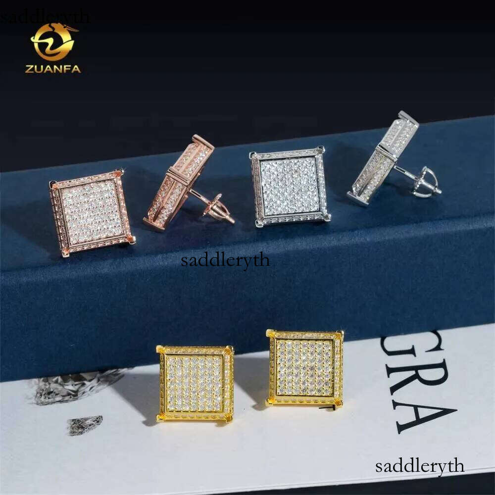 Big Square Shape Full Iced Out Hip Hop GRA Certertificate Sterling Sier Men Moissanite Earrings 13 28