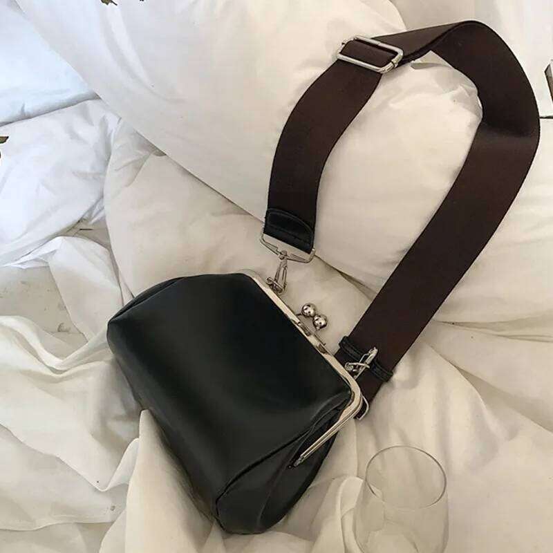Women Messenger bag Retro Kiss Lock Shoulder Crossbody Bags for Female Clip Bag Black Pu Leather Handbags Phone Purse bolsas