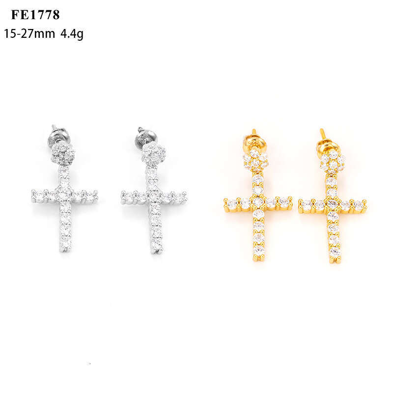 ICED OUT New Full Dia Sier Cross Fashion Micro Pave Zircon Earrings Hip Hop Ear Jewelry