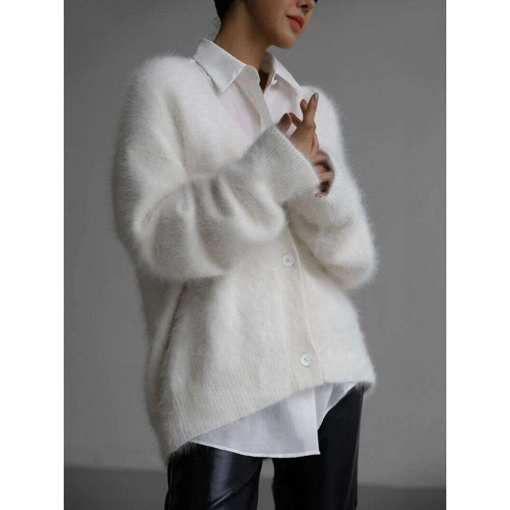 Women's Mink Knitted Cardigan Lazy Loose Long Sleeve V-Neck Sweater Jacket