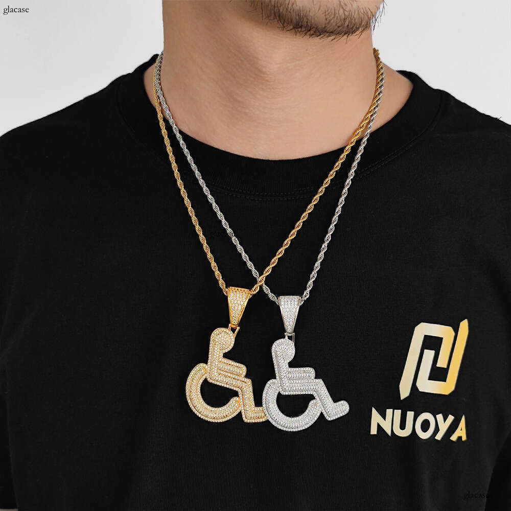Hip Hop Men's Necklace with Disabled Symbol and Wheelchair, Personalized Creative Moissanite chain Pendant