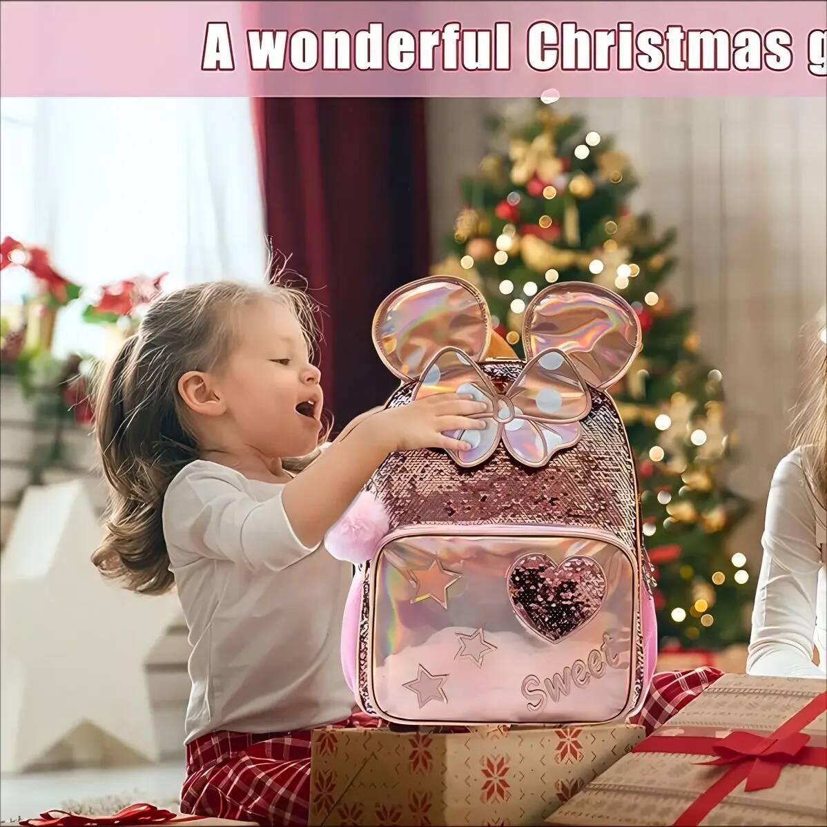 School Backpacks with Lunch Box Elementary Students, Travel Sequin Backpack for Girls, 16 ", 3Pcs