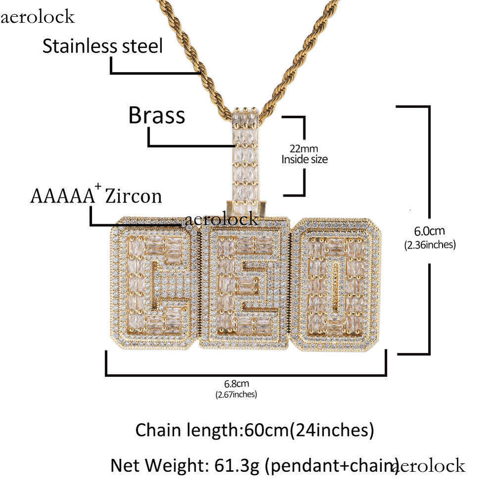 Hip-Hop Rhinestone Sterling Silver Material GUU Letter Pendant Ins Niche Personality Necklace Men's Jewelry