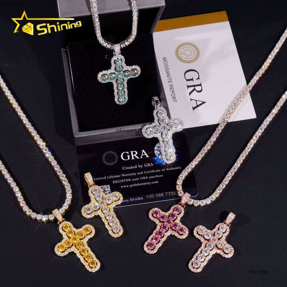 New Fashion Jewelry Gold-Plated Sier Cross Necklace Iced Colorful Chrysolite Charm Pendant