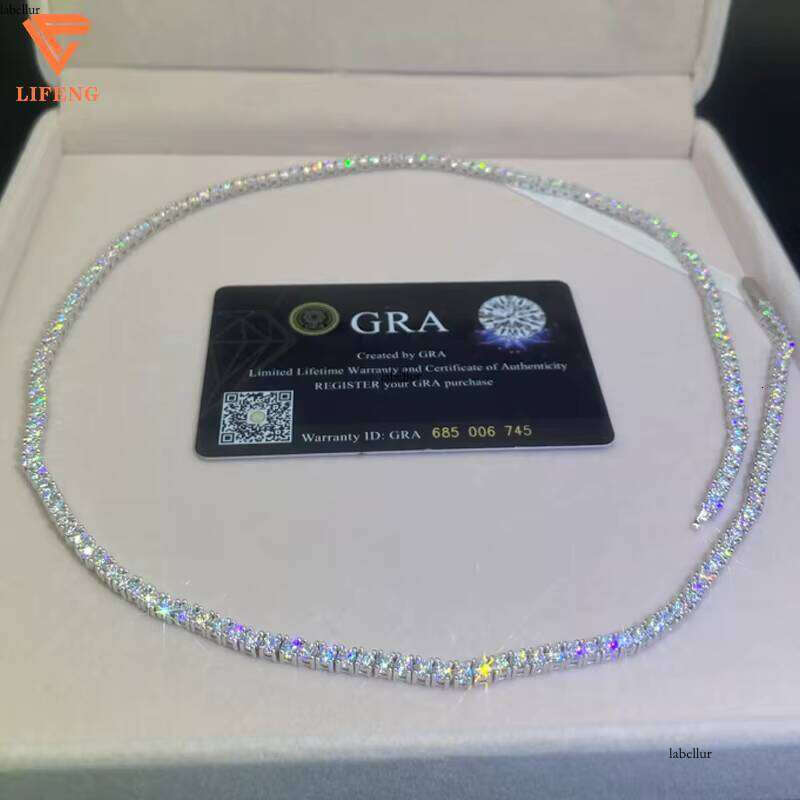 S Sterling Sier Tennis Chain Necklace 3mm Single Row VVS Moissanite tennis necklace Pass Dia Tester GRA Hip Hop Jewelry