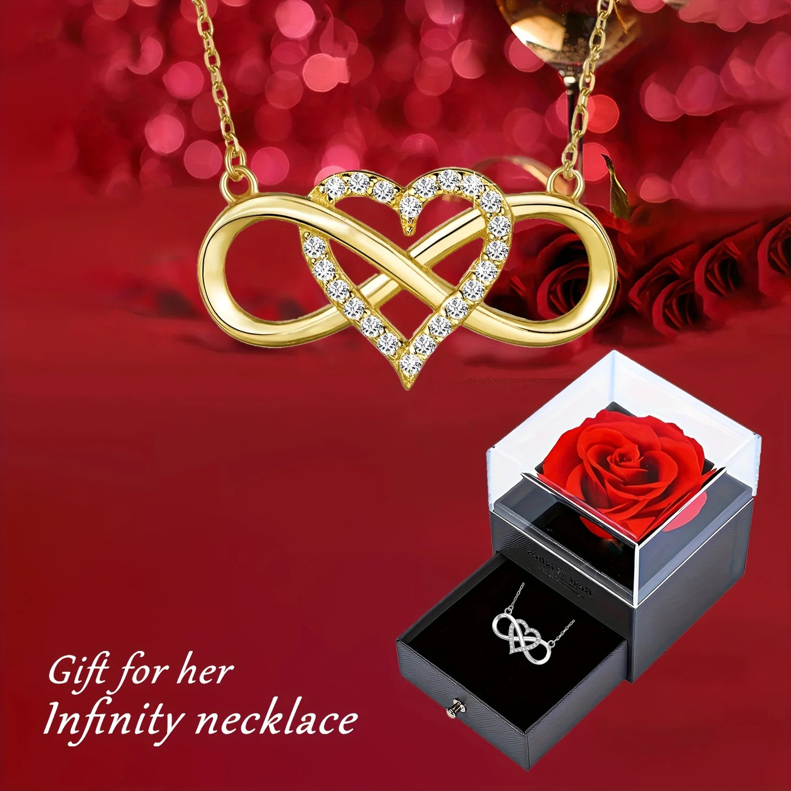 Elegant Infinity Heart Shape Pendant Necklace With Rose Gift Box For Girlfriend Wife Christmas Valentine Anniversary Gift 250805