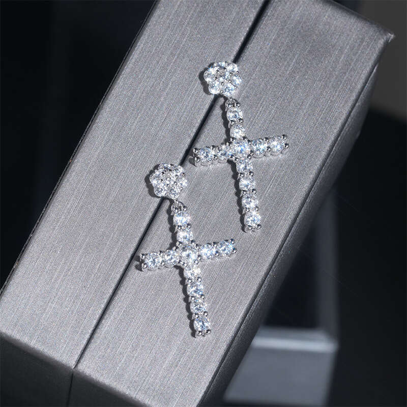 ICED OUT New Full Dia Sier Cross Fashion Micro Pave Zircon Earrings Hip Hop Ear Jewelry