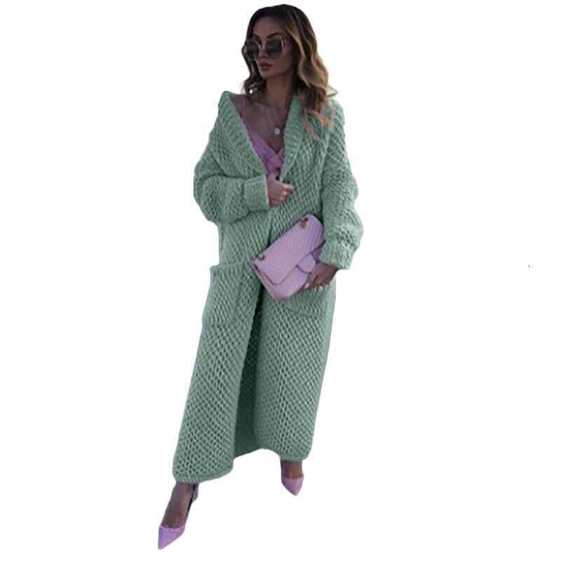 Women's Lapel Cardigan Collage Solid Colour Long Knit Sweater