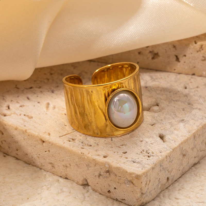 ENSHIR 316L Stainless Steel Inlaid Colorful Stone Wide Ring for Women Men Vintage French Temperament Jewelry Gift Wholesale 250805