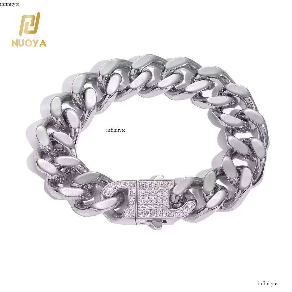 Hip Hop Jewelry High Polish Miami Link Iced Out Clasp Gold Plated Stainless Steel Cuban Bracelet for Men