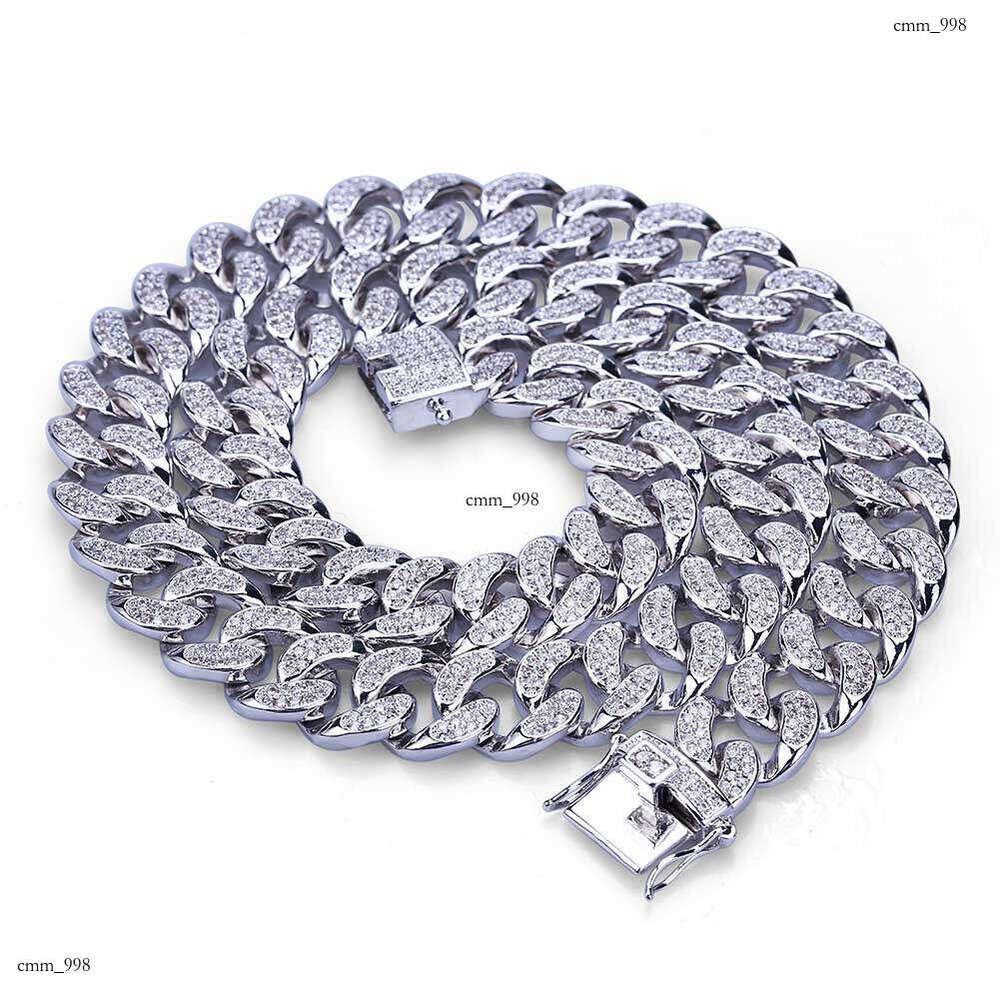 Full Dia 14MM Cuban Chain Hip Hop Necklace Jewelry Sterling Silver Inlaid Moissanite chain Men's Punk