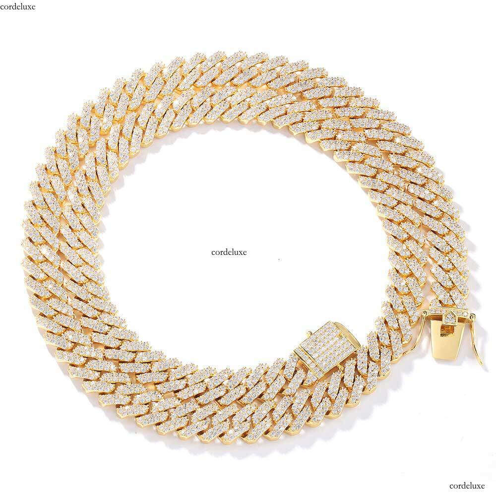 Hip Hop 12mm Full Dia Bar-shaped Rhombus Cuban Necklace High-quality Moissanite chain Simple Clavicle Chain Jewelry