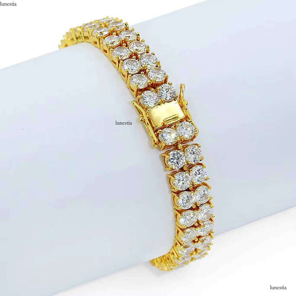 NUOYA 10mm Sier and Gold Plated Bracelet Two-Row Dia Tennis Chain Fine Jewelry for Women Gift
