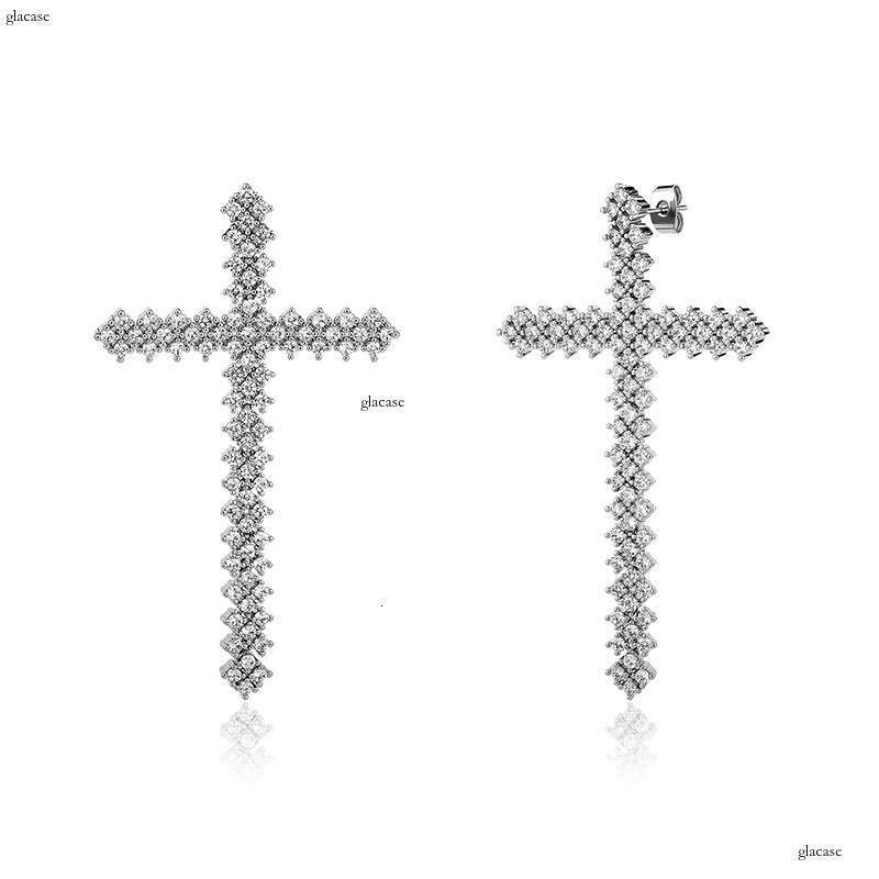 Fashion Light Women's Tassel Iced Out VVS Needle Dia Splicing Cross Trendy Cool Hip-hop Earrings