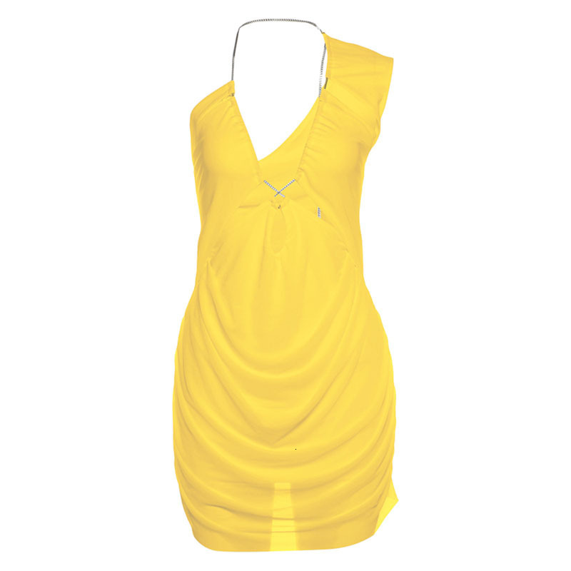 2025 Summer New Womens Fashion Sexy Solid Color Hollow Out One-Shoulder V-Neck Short Dress