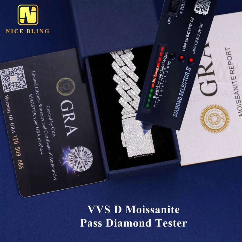 Wholesale 15mm Moissanite Dia Link Necklace Fine Jewelry Gold Plated Cuban Chain