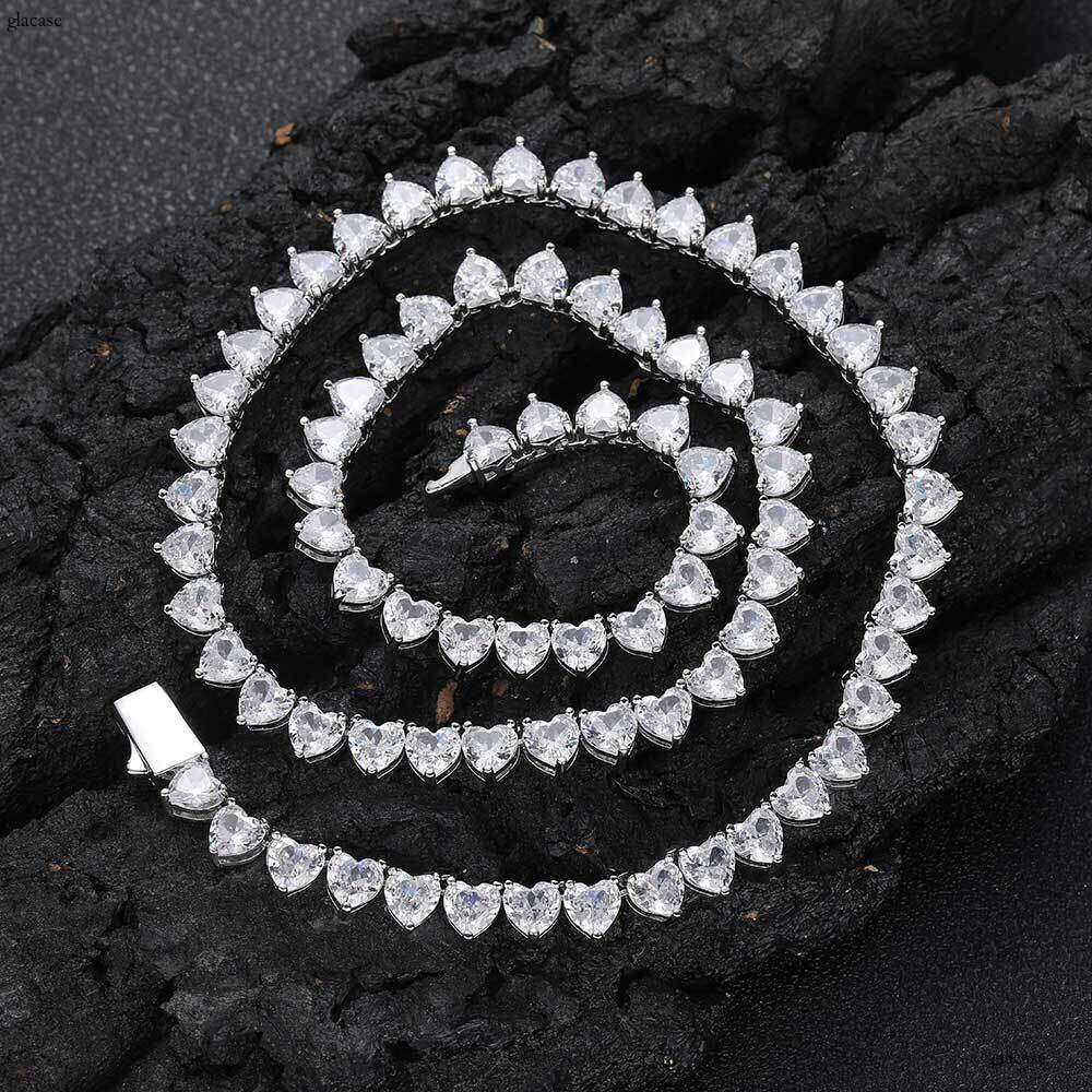 6mm Spring Buckle Heart-Shaped Moissanite chain Tennis Chain Hip-Hop Unisex Personality Heart Necklace